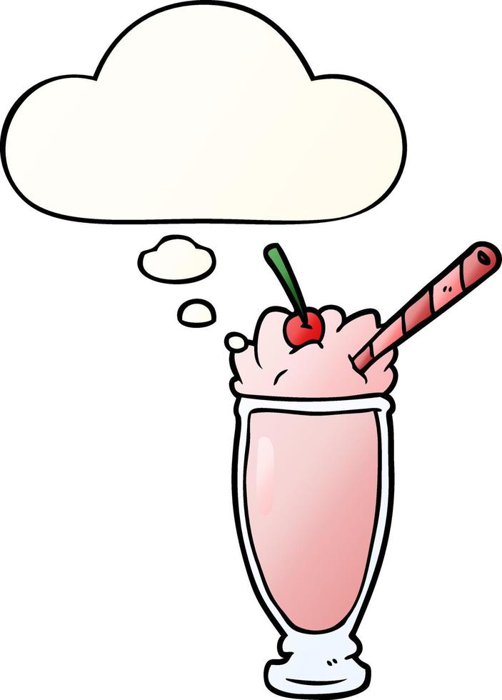 milkshake de dessin animé et bulle de pensée dans un style dégradé lisse vecteur