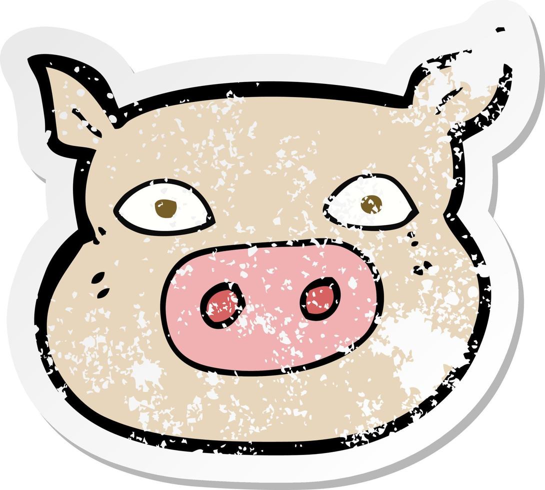 autocollant rétro en détresse d'un visage de cochon de dessin animé vecteur