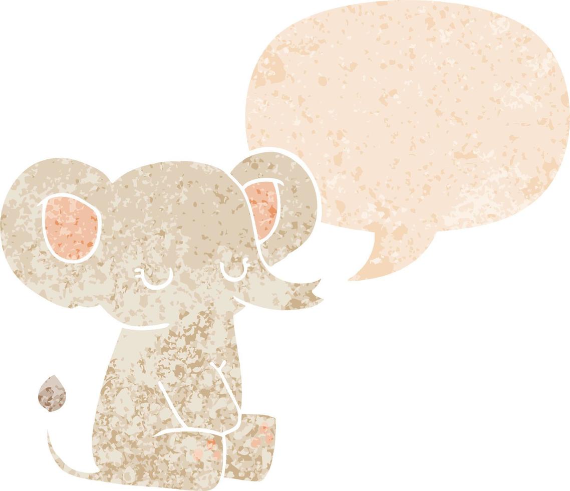 éléphant de dessin animé et bulle de dialogue dans un style texturé rétro vecteur