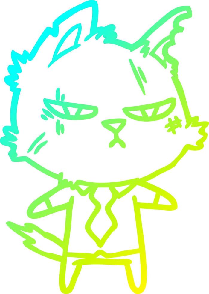 ligne de gradient froid dessinant un chat de dessin animé dur en chemise et cravate vecteur