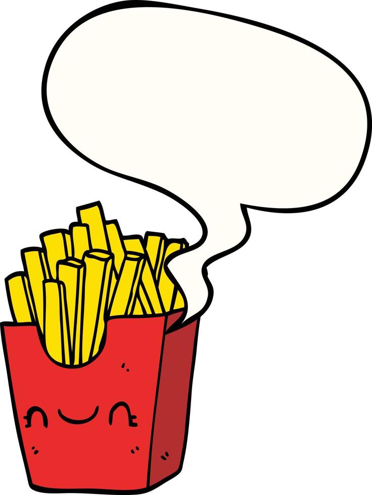 frites de dessin animé dans la boîte et la bulle de dialogue vecteur