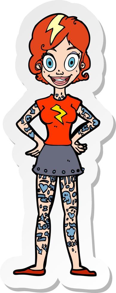autocollant d'une femme de dessin animé avec de lourds tatouages vecteur