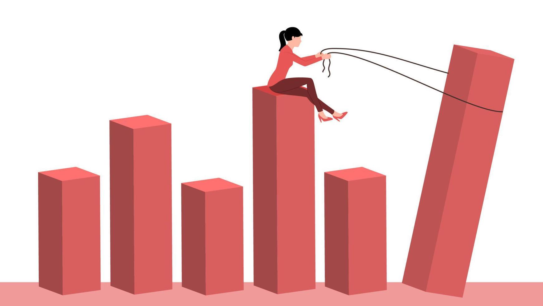 femme soulevant un graphique à l'aide d'une corde, illustration vectorielle de plat affaires caractère. vecteur