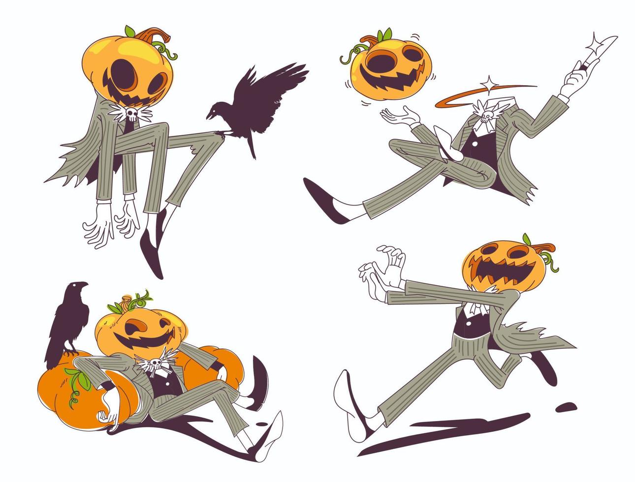 jeu d'illustrations vectorielles citrouille jack halloween vecteur