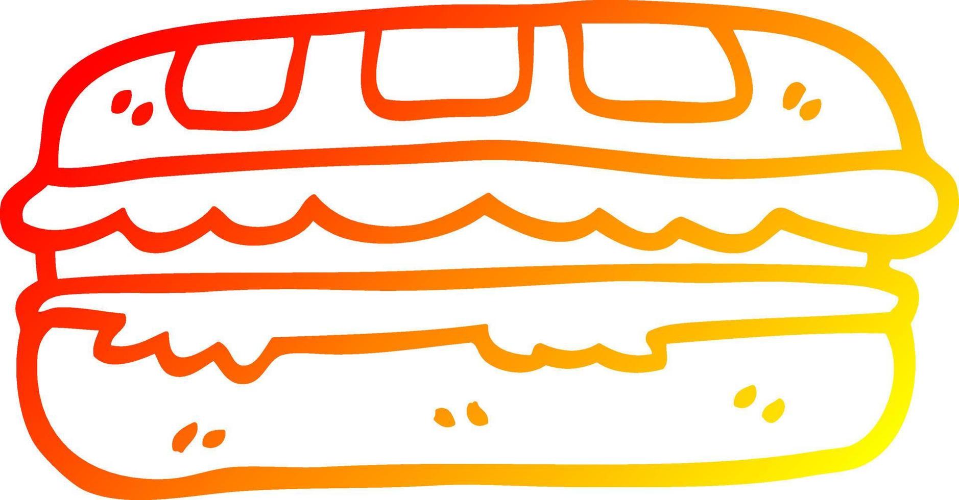 chaud gradient ligne dessin dessin animé savoureux sandwich vecteur