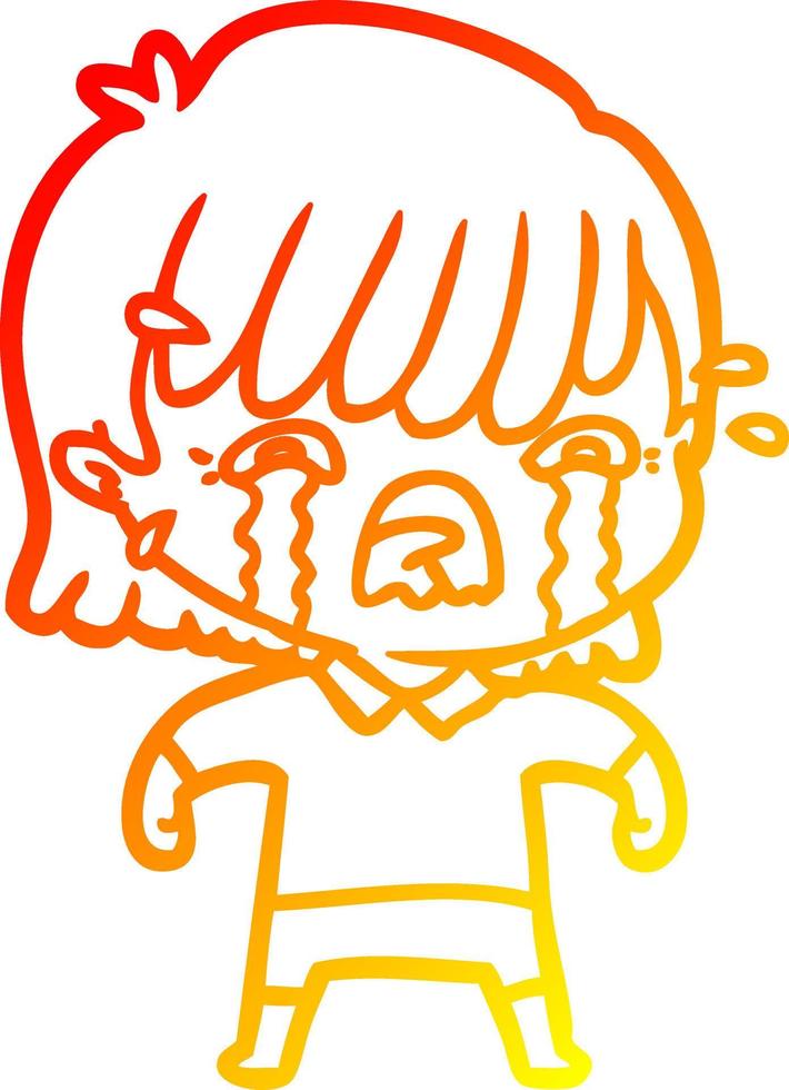 ligne de gradient chaud dessinant une fille de dessin animé qui pleure vecteur