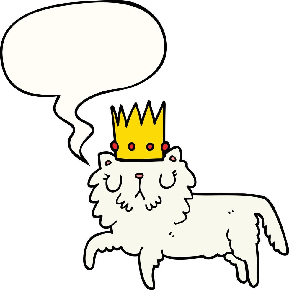 chat de dessin animé portant une couronne et une bulle de dialogue vecteur