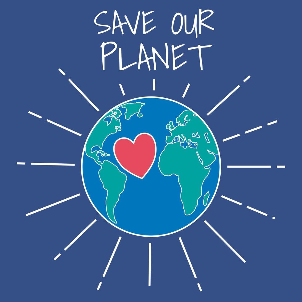 sauvez notre texte de planète avec l'icône de coeur à l'intérieur de la terre vecteur
