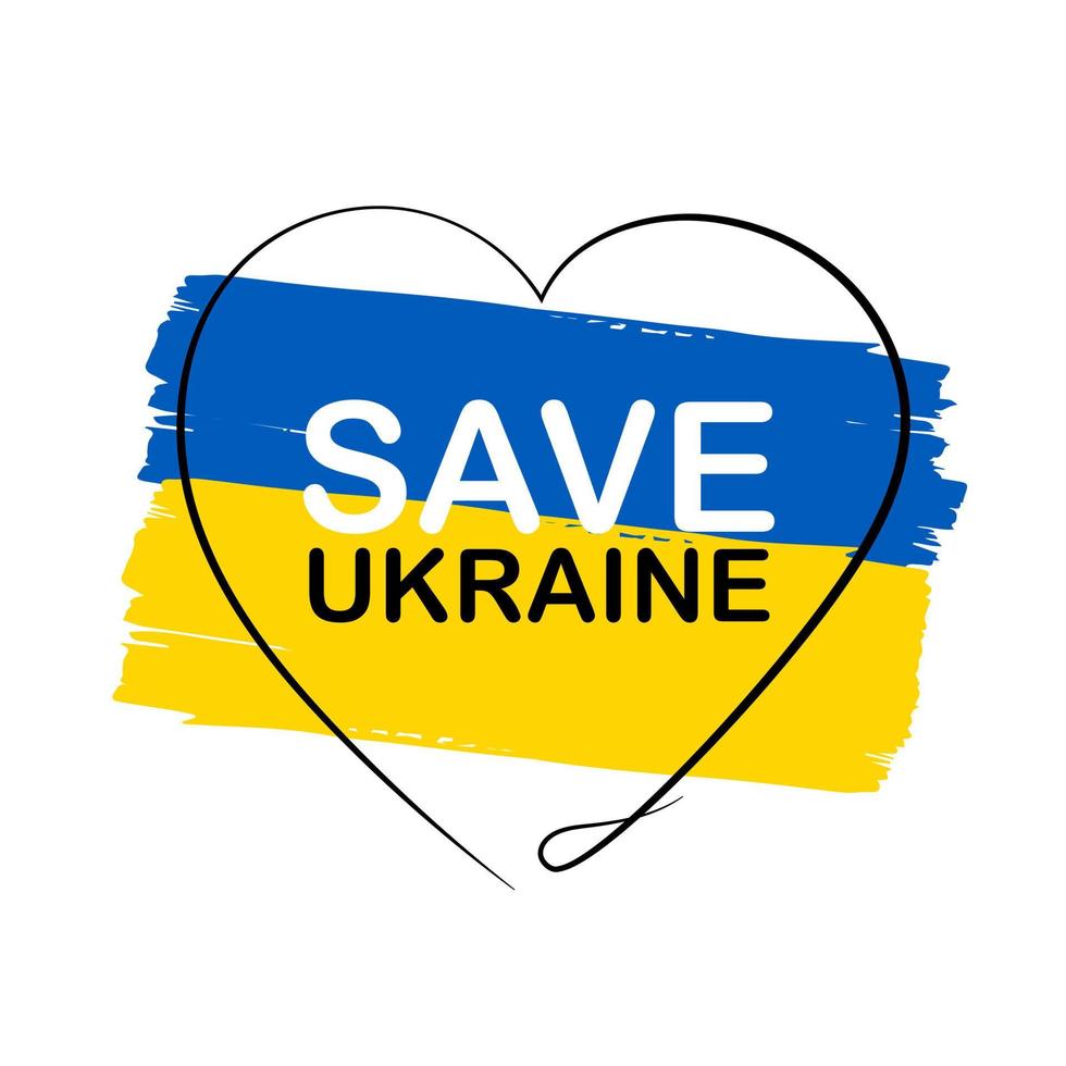 sauver l'art plat de l'ukraine sur fond blanc, le concept de prière de forme d'amour du drapeau de l'ukraine. sauver l'ukraine de la russie. conception de vecteur