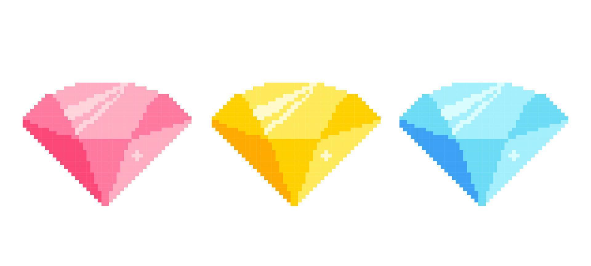 icônes vectorielles de gemmes colorées dans un style pixel art. vecteur