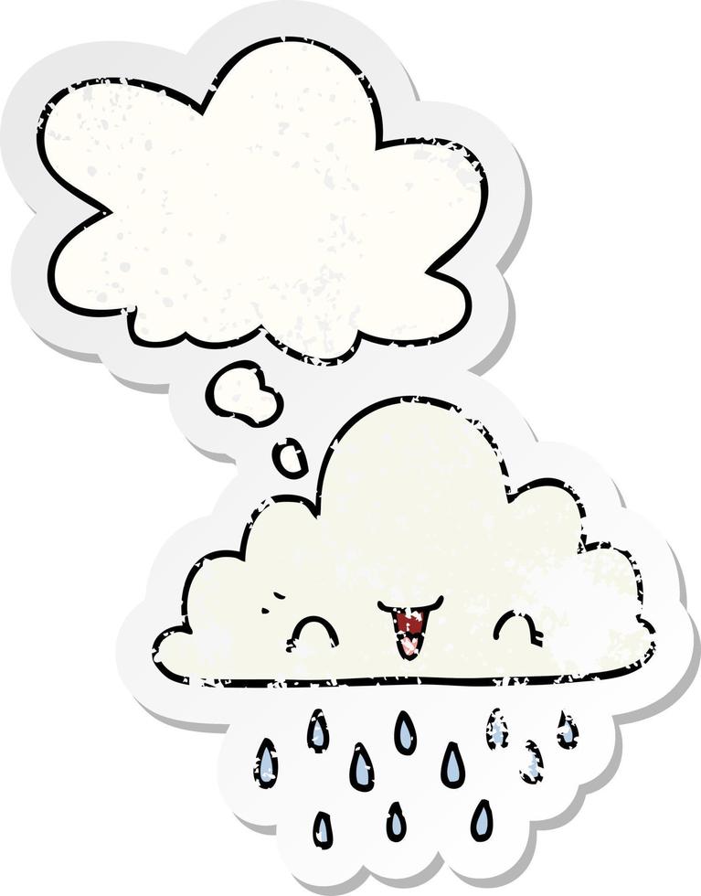 nuage d'orage de dessin animé et bulle de pensée comme un autocollant usé en détresse vecteur