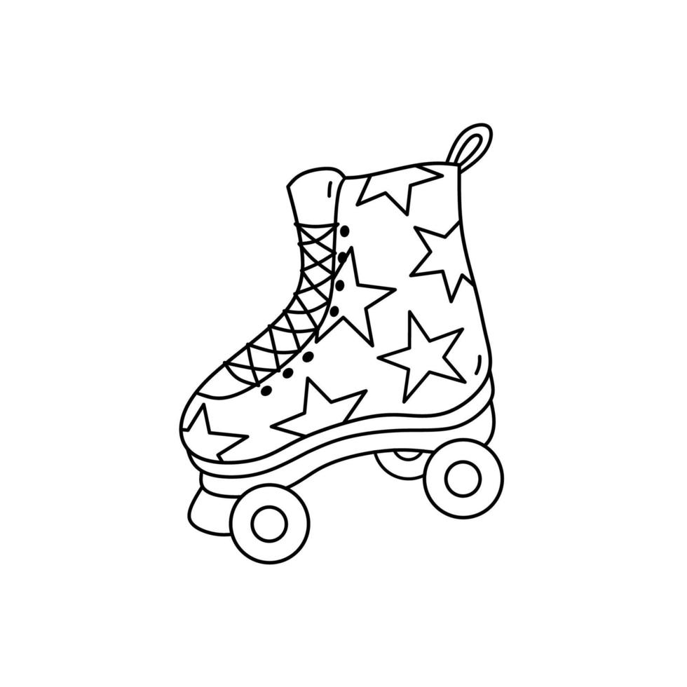 patin à roulettes quad avec des étoiles isolées sur fond blanc. illustration vectorielle dessinée à la main dans un style doodle. parfait pour les décorations, cartes, logo, divers designs. vecteur