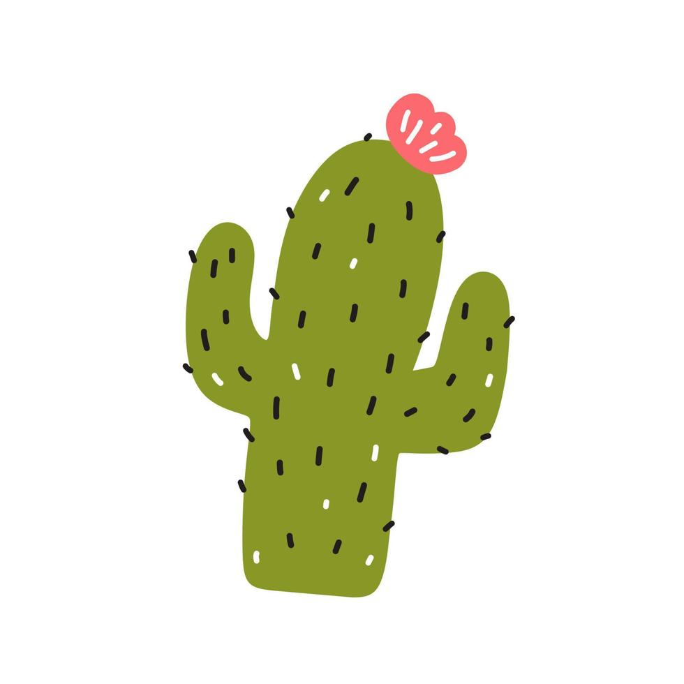 cactus mignon avec une fleur isolée sur fond blanc. illustration vectorielle dans un style plat dessiné à la main. parfait pour les cartes, logo, décorations, divers designs. clipart botanique. vecteur