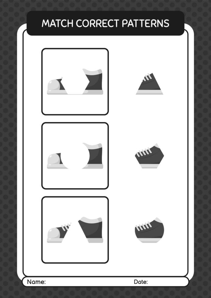 jeu de modèle de match avec des chaussures. feuille de travail pour les enfants d'âge préscolaire, feuille d'activité pour enfants vecteur