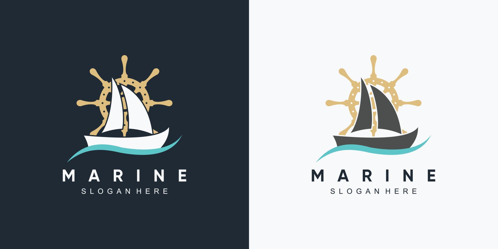 ancre marine et modèle de conception de logo d'icône de roue de bateau avec élément créatif vecteur