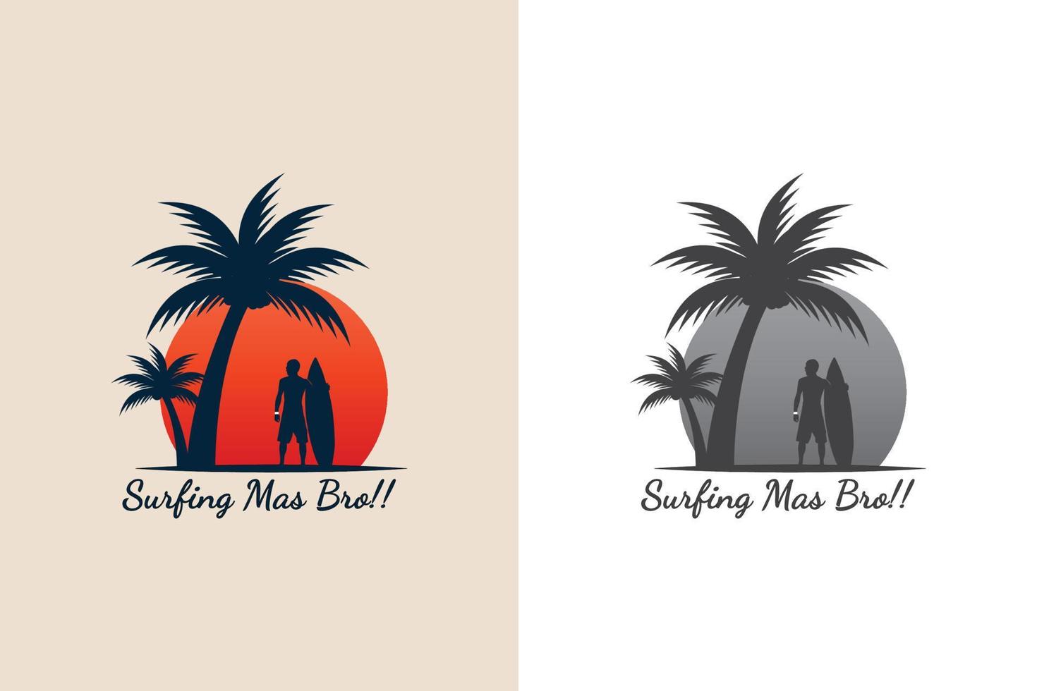 logo vector graphismes de surf vintage avec silhouette tourisme, planches de surf et illustrations de vue sur la plage. pour les impressions de t-shirts et autres utilisations.