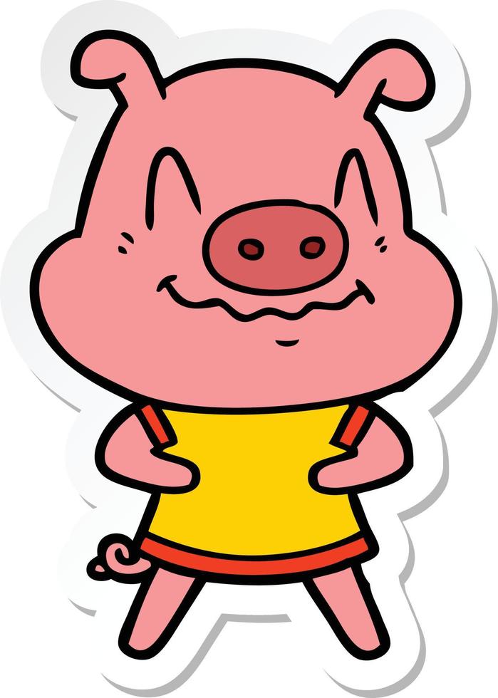 autocollant d'un cochon de dessin animé nerveux vecteur