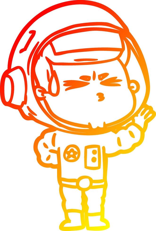 dessin de ligne de gradient chaud dessin animé astronaute stressé vecteur