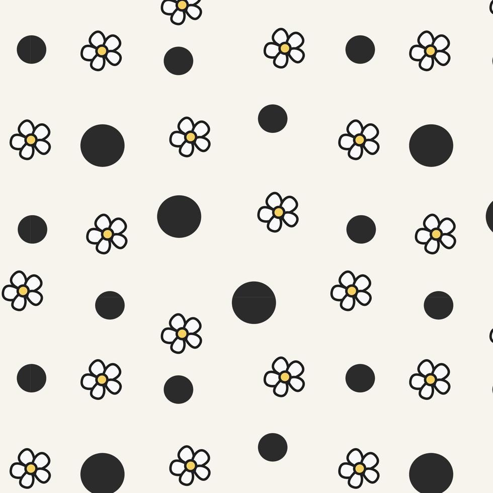 fleurs de camomille abstraites dessinées à la main et cercles sous la forme d'un motif sans couture sur fond blanc. motif vectoriel floral répétitif