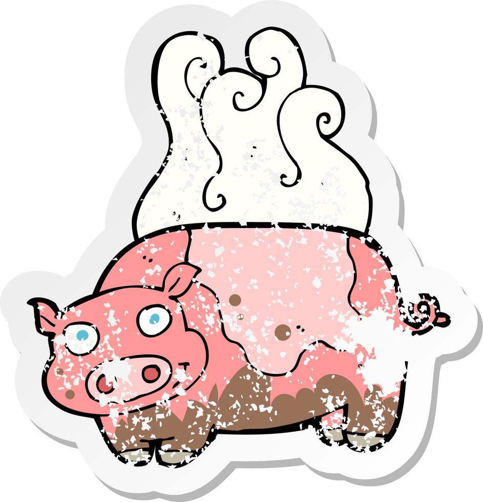 autocollant rétro en détresse d'un cochon boueux de dessin animé vecteur