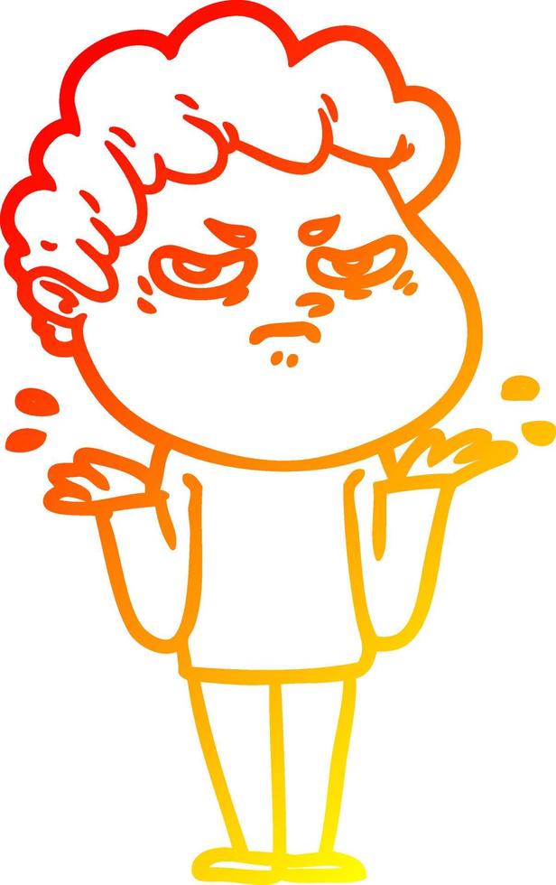 ligne de gradient chaud dessinant un homme en colère de dessin animé vecteur