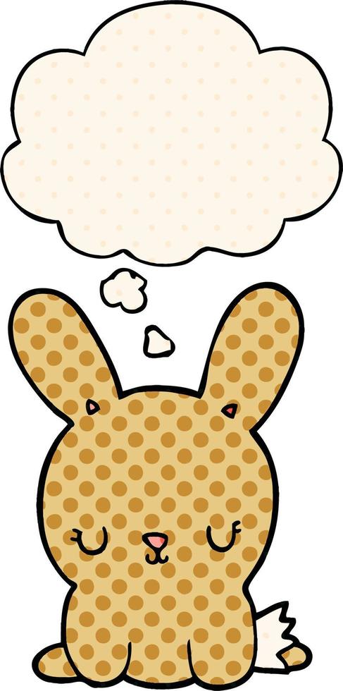 lapin de dessin animé mignon et bulle de pensée dans le style de la bande dessinée vecteur