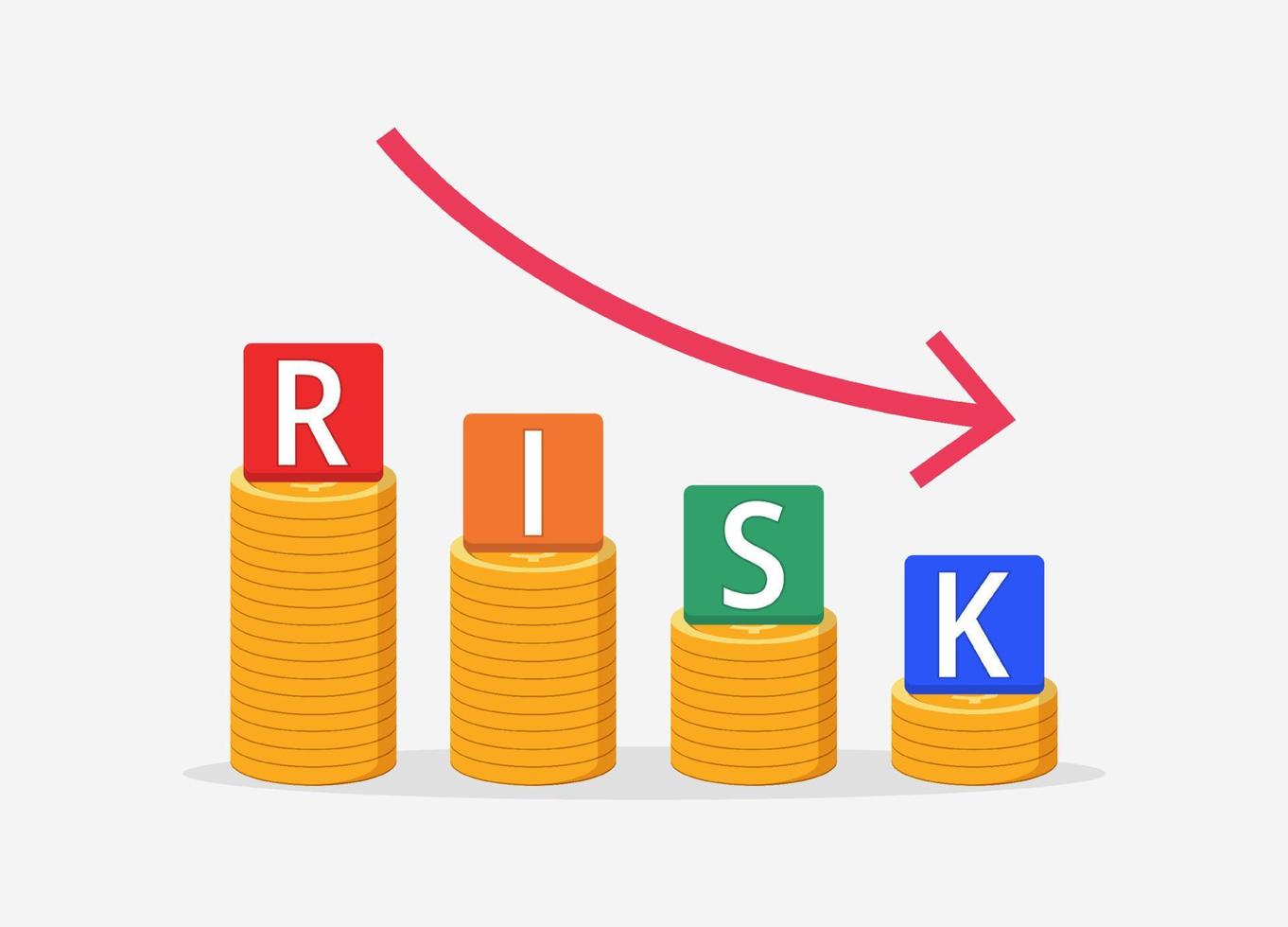 concept de réduction et de gestion des risques financiers avec des piles de pièces et le texte vecteur