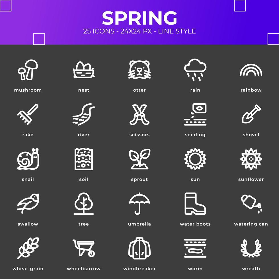 pack d'icônes de printemps avec un style noir vecteur