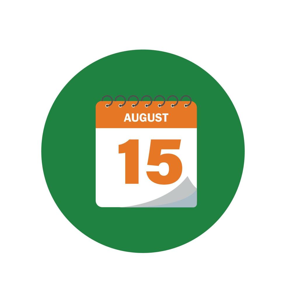 printcalendar jour avec le 15 août. l'icône du calendrier d'août est bleue. commémorer le jour de l'indépendance de l'inde vecteur