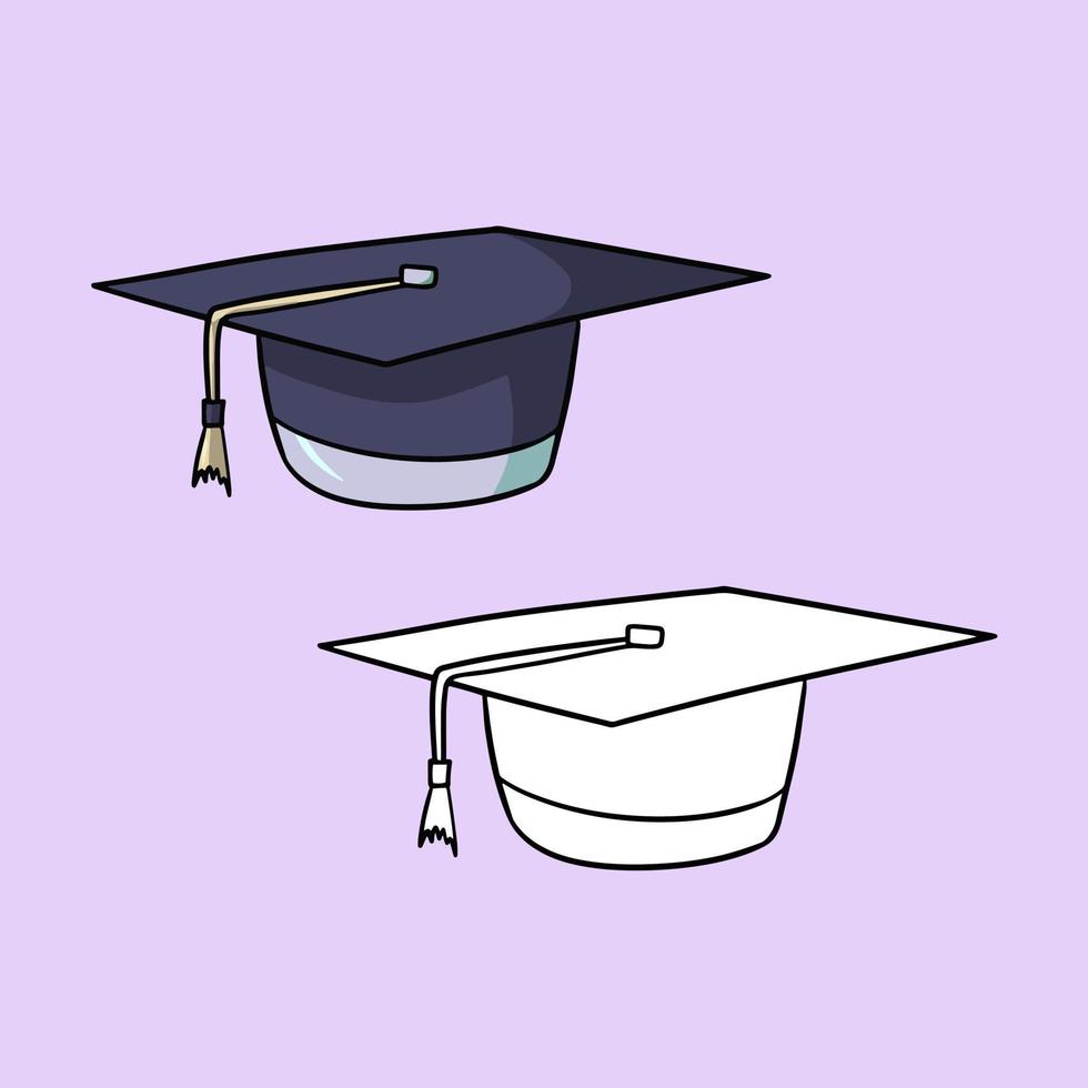 un ensemble d'images, un chapeau noir pour un diplômé, une illustration vectorielle en style cartoon sur fond coloré vecteur