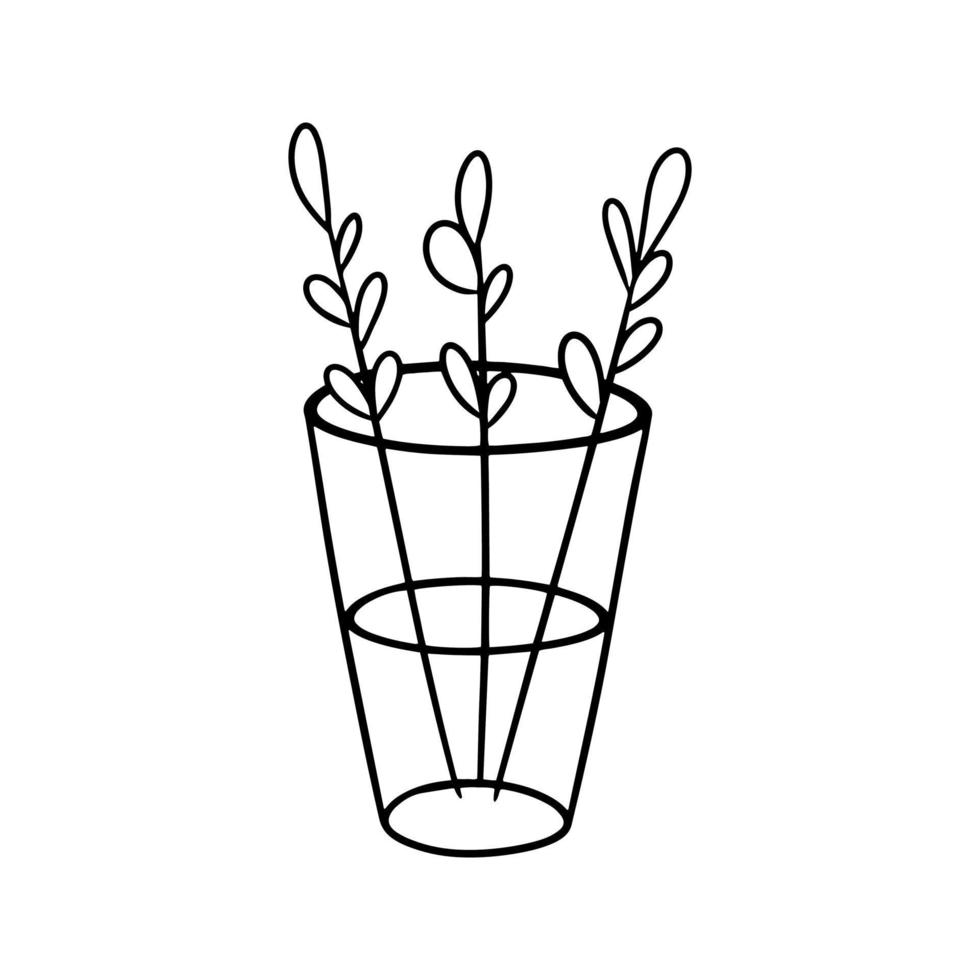 illustration monochrome, brindilles simples avec des feuilles d'automne dans un grand vase en verre, image vectorielle en style dessin animé sur fond blanc vecteur