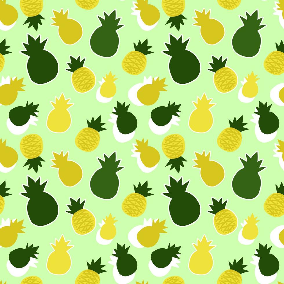 un délicieux motif harmonieux d'ananas et de leurs ombres sur fond vert. illustration vectorielle. motif, illustration pour enfants. vecteur