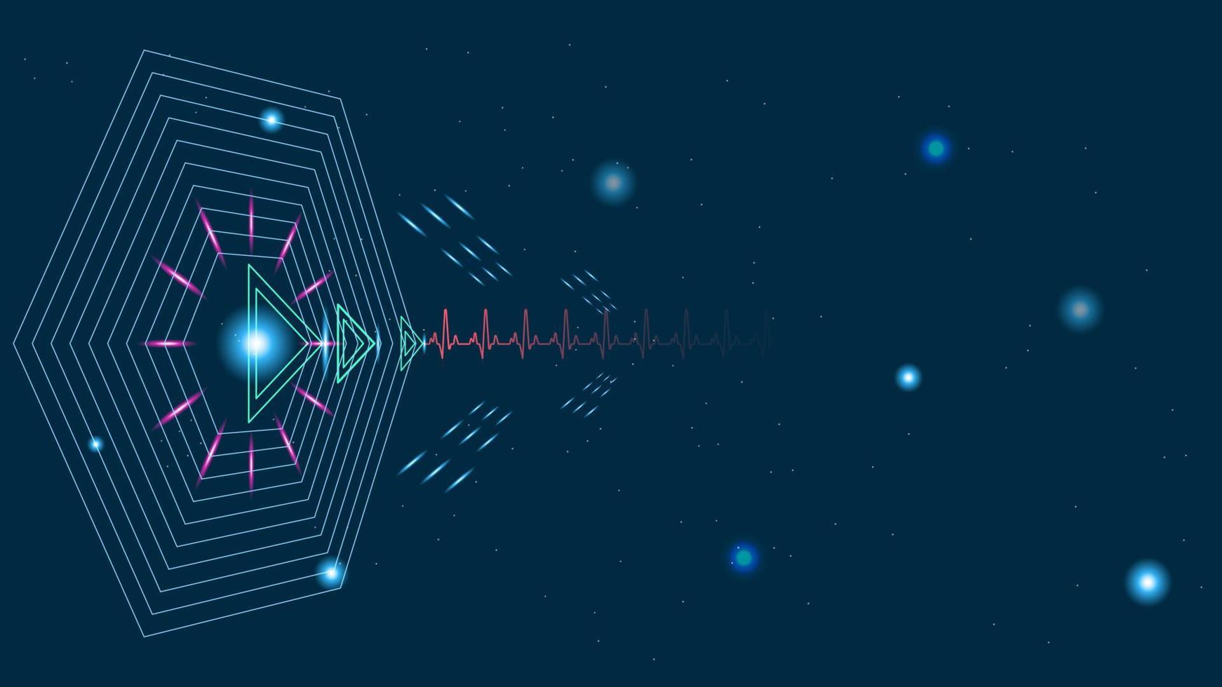 pouls cardiaque ou ekg dans le moniteur pour l'interface utilisateur hi-tec technologie numérique bleue avec particules incandescentes, illustration vectorielle vecteur