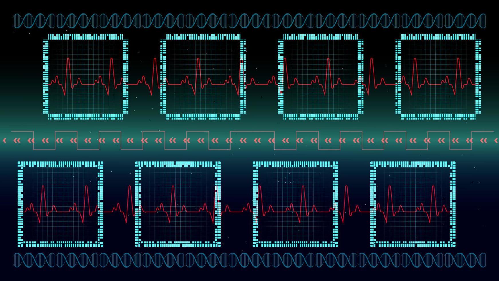 pouls cardiaque ou ekg dans le moniteur pour interface utilisateur hi-tec technologie numérique bleue avec particules incandescentes, illustration vectorielle. vecteur