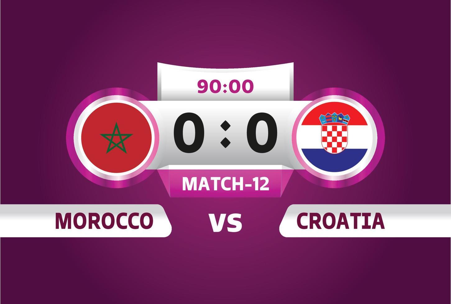 maroc vs croatie, football 2022, groupe f. match de championnat de la compétition mondiale de football contre fond de sport d'introduction des équipes, affiche finale de la compétition de championnat, illustration vectorielle. vecteur