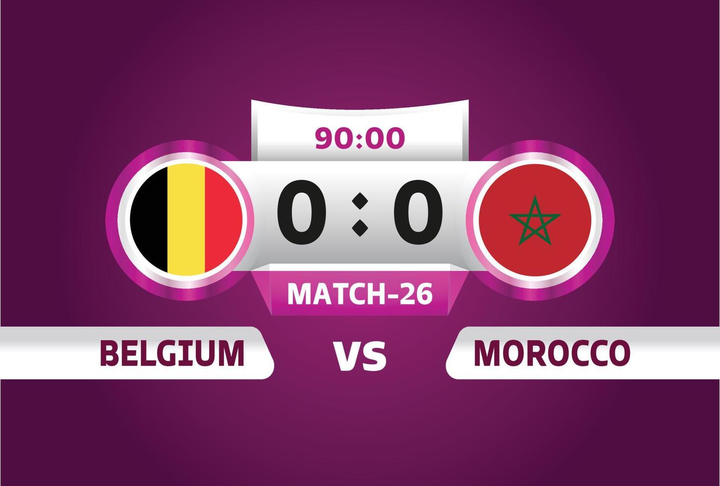 belgique vs maroc, football 2022, groupe f. match de championnat de la compétition mondiale de football contre fond de sport d'introduction des équipes, affiche finale de la compétition de championnat, illustration vectorielle. vecteur