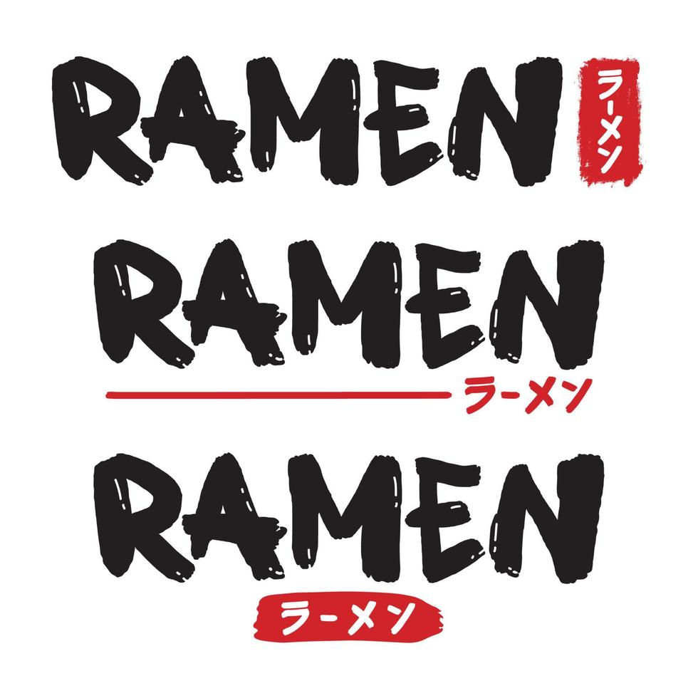 définir le logo de texte ramen d'illustration vectorielle et la calligraphie japonaise. la traduction est ramen. symbole de nouilles ramen japonaises, icône pour café, livraison de nourriture, magasin ou menu de restaurant asiatique. vecteur