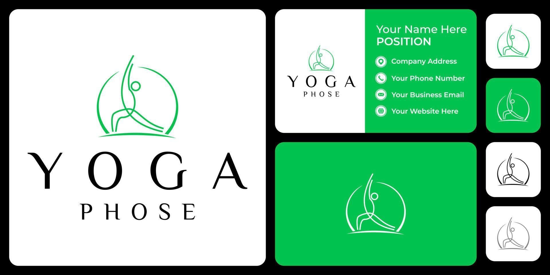 création de logo de yoga avec modèle de carte de visite. vecteur