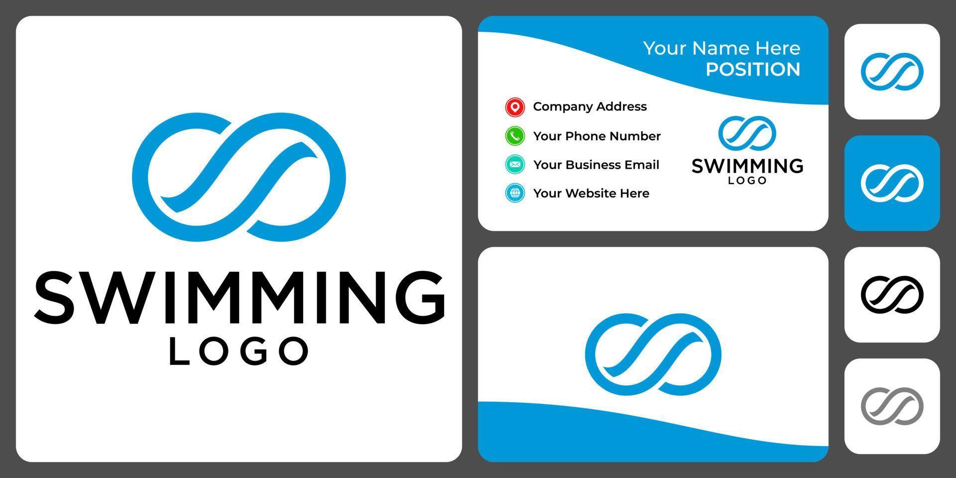 création de logo de natation monogramme lettre s avec modèle de carte de visite. vecteur