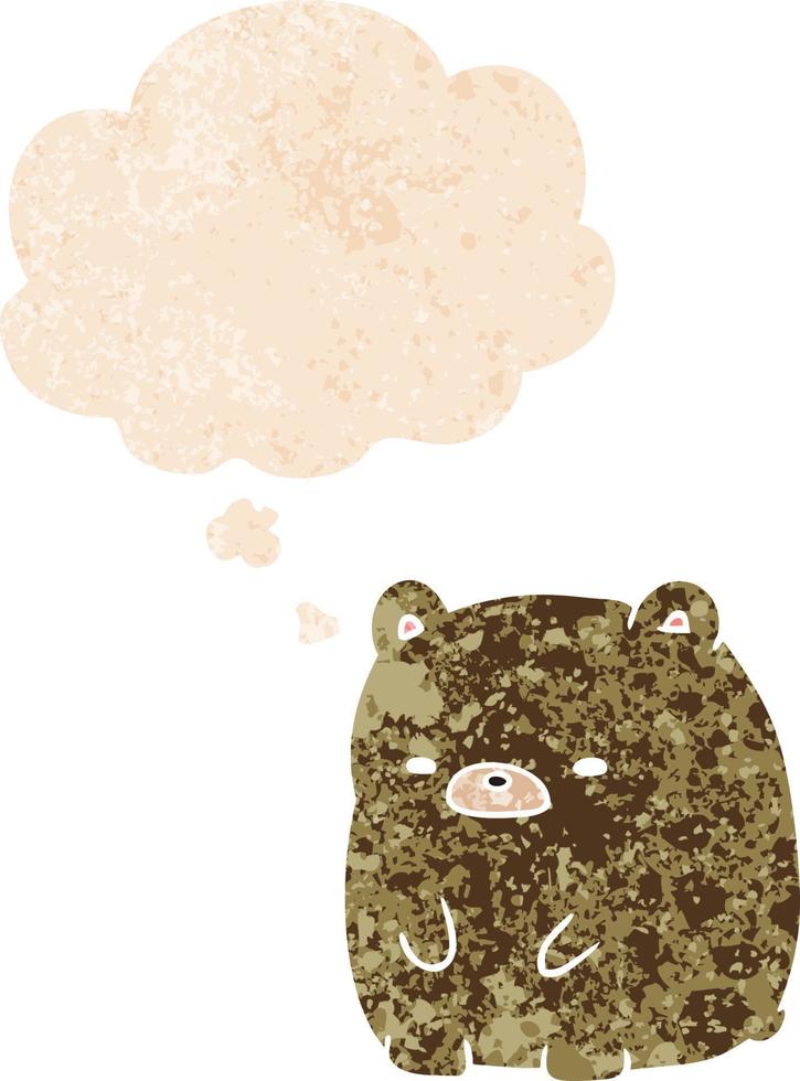 dessin animé ours triste et bulle de pensée dans un style texturé rétro vecteur