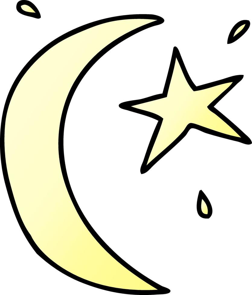 doodle cartoon dégradé de la lune et une étoile vecteur