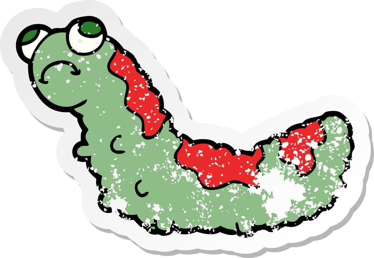 autocollant en détresse d'une chenille malheureuse de dessin animé vecteur