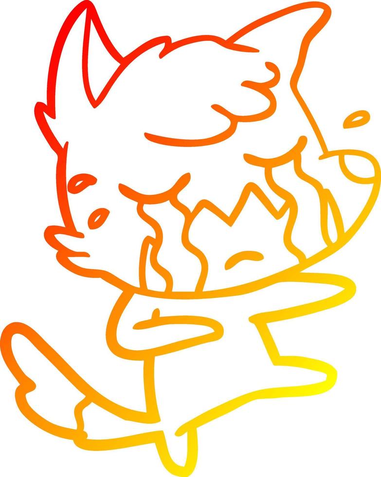 dessin de ligne de gradient chaud dessin animé de renard qui pleure vecteur