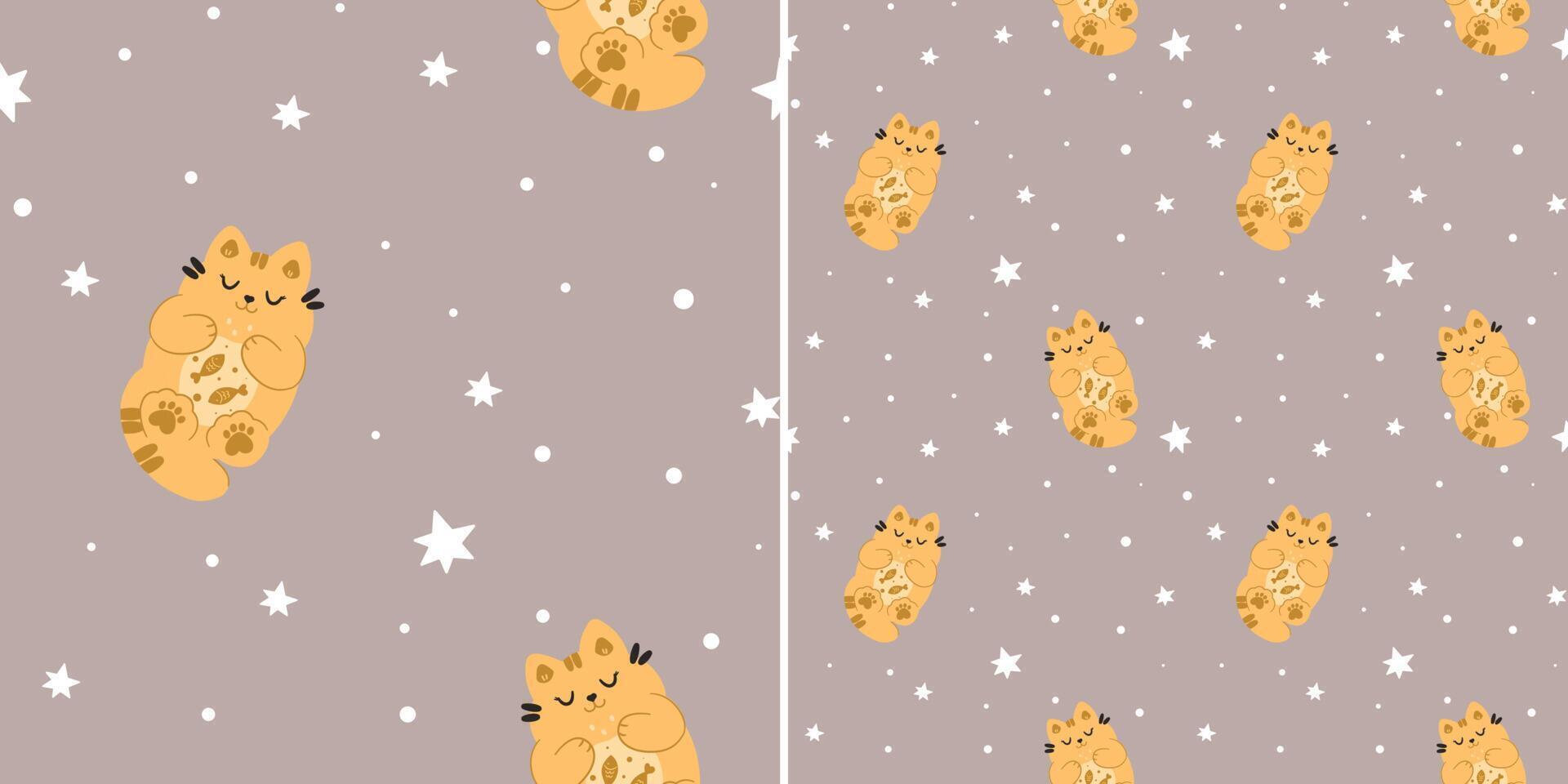 modèle sans couture avec des chats mignons dans les étoiles sur fond marron. texture pour enfants de style scandinave pour tissu, textile, vêtements, décoration de pépinière. illustration vectorielle vecteur