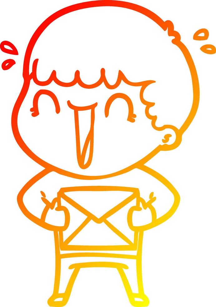 dessin de ligne de gradient chaud homme de dessin animé riant avec lettre vecteur