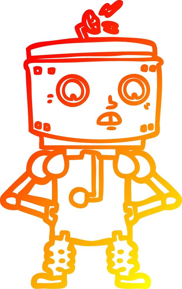 robot de dessin animé de dessin de ligne de gradient chaud avec les mains sur les hanches vecteur