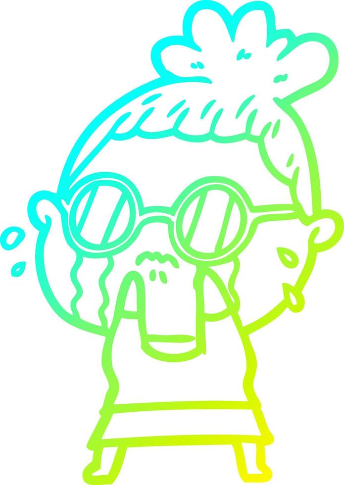 ligne de gradient froid dessin dessin animé femme qui pleure portant des lunettes de soleil vecteur