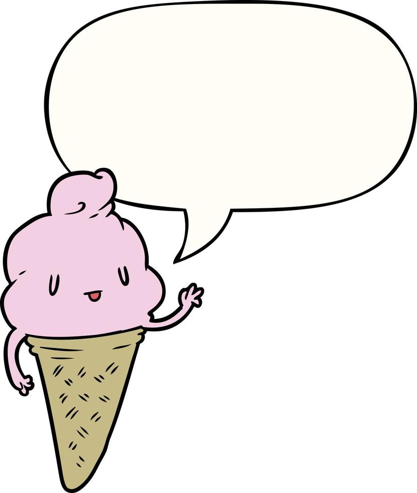 glace de dessin animé mignon et bulle de dialogue vecteur