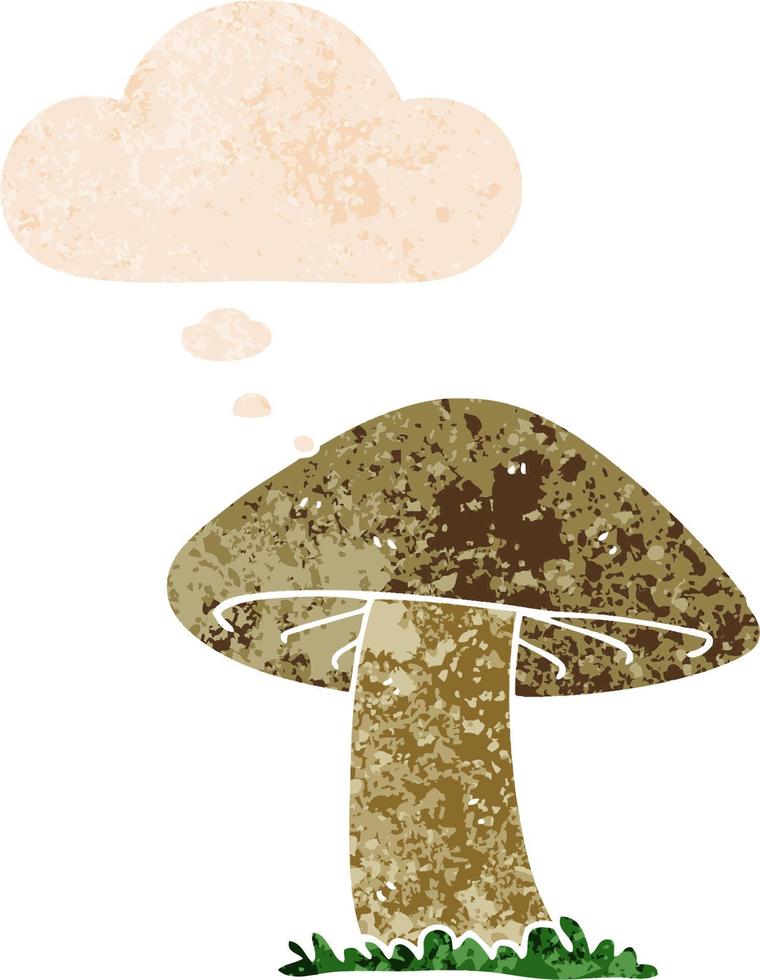 champignon de dessin animé et bulle de pensée dans un style texturé rétro vecteur