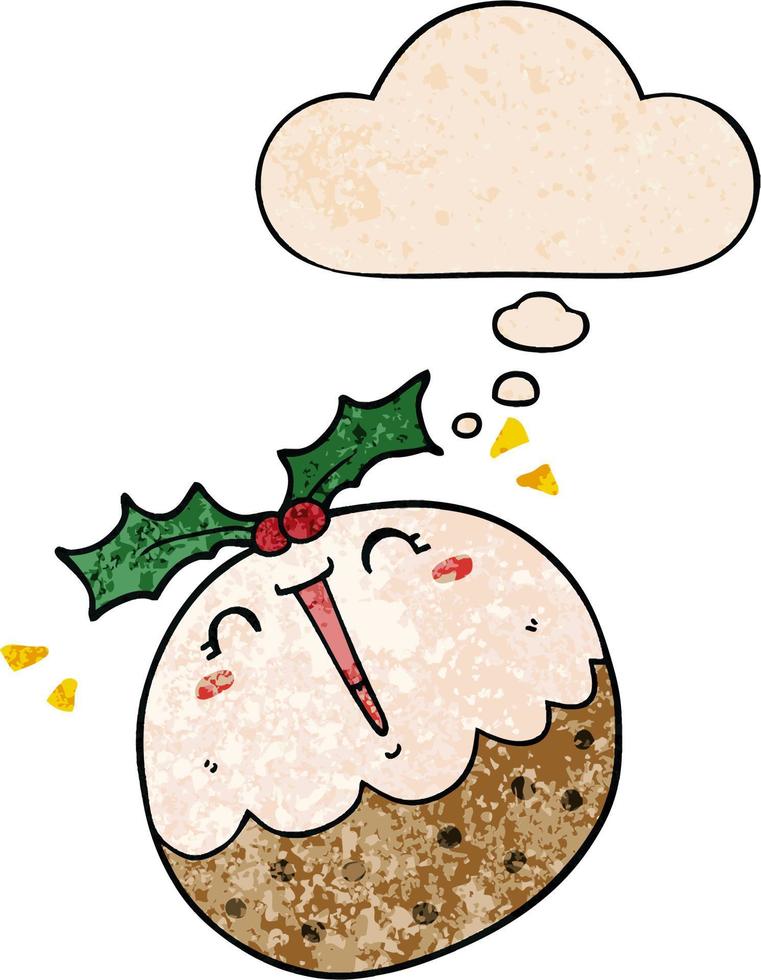 pudding de noël dessin animé mignon et bulle de pensée dans le style de motif de texture grunge vecteur